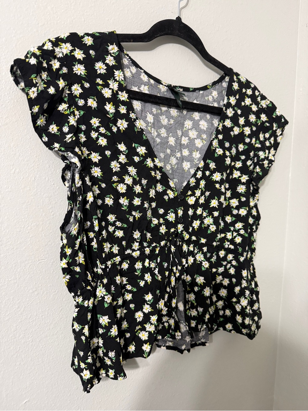 Wild Fable Black Daisy Floral Tie-Front Flowy Whimsical Crop Top XXL